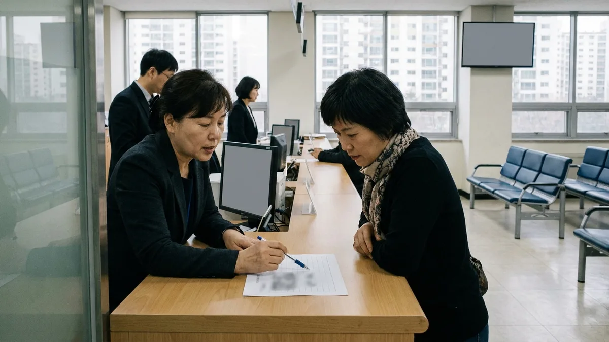 상담 창구에서 직원이 직업분류표를 짚어 가며 동포 신청인에게 설명하는 실제 상황을 담은 본문 이미지