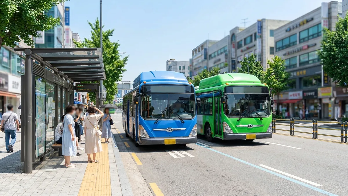 한국 버스 번호·색상 체계 읽는 법 — 파랑·초록·빨강·노랑이 다 다른 이유 (2026) — 실제 이용 상황을 보여주는 본문 이미지