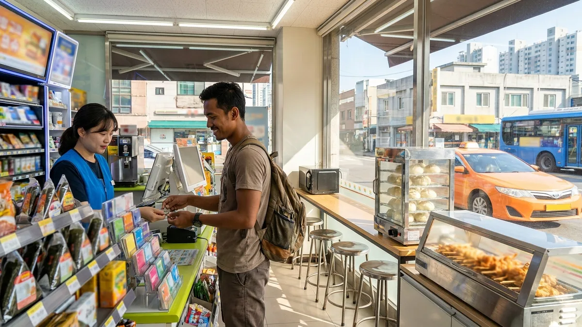 한국 편의점 완전 활용법 — 결제·티머니 충전·택배·ATM (외국인 가이드) — 실제 이용 상황을 보여주는 본문 이미지