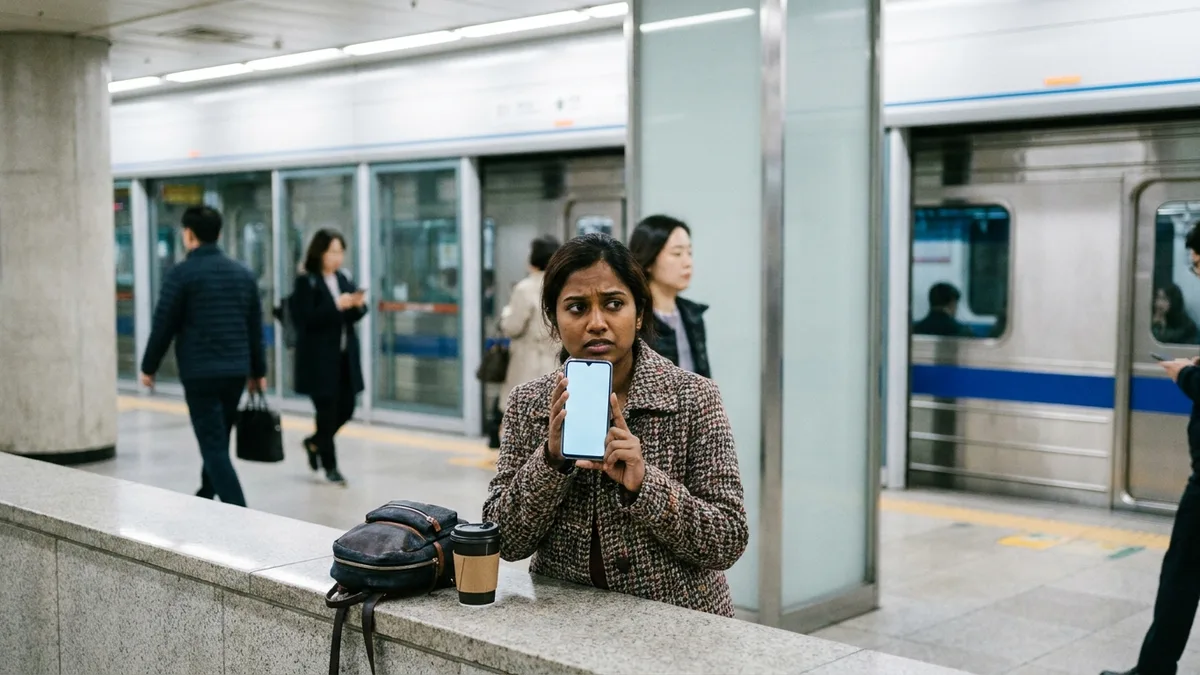 スマートフォンの予約画面で出発駅を確認する外国人旅行者の実際の利用状況を捉えた本文イメージ