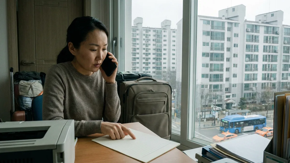 Hình ảnh trong bài về một lao động nước ngoài sắp xuất cảnh đang chỉ tay vào số tài khoản chỉ định ghi trên giấy chứng nhận bảo hiểm và được tư vấn qua điện thoại
